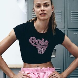 ‼️SOLD‼️Gola Black and Pink Graphic Crop Top